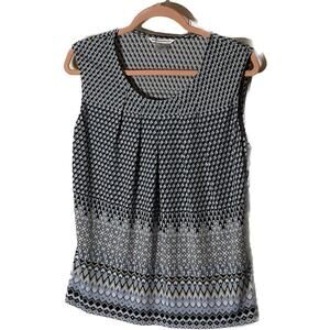Allison Daley Women’s Geometric Blue Black Sleeveless Tank Blouse Petite Small